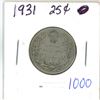 Image 1 : 1931 Canadian 25 cent silver coin