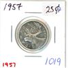 Image 1 : 1957 Canadian 25 cent silver coin