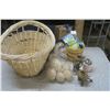 Image 1 : Wicker Basket with Decorations & Smaller Wicker Basket with Pet Toys and Stationary Items