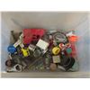 Image 8 : Bin of Misc Items including: Glass Jar / Cups / Can Opener / Mini RCMP / Mustex Rub