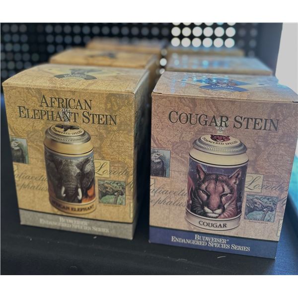 Budweiser Beer Stein Collection, Set of 7 w/ Original Boxes