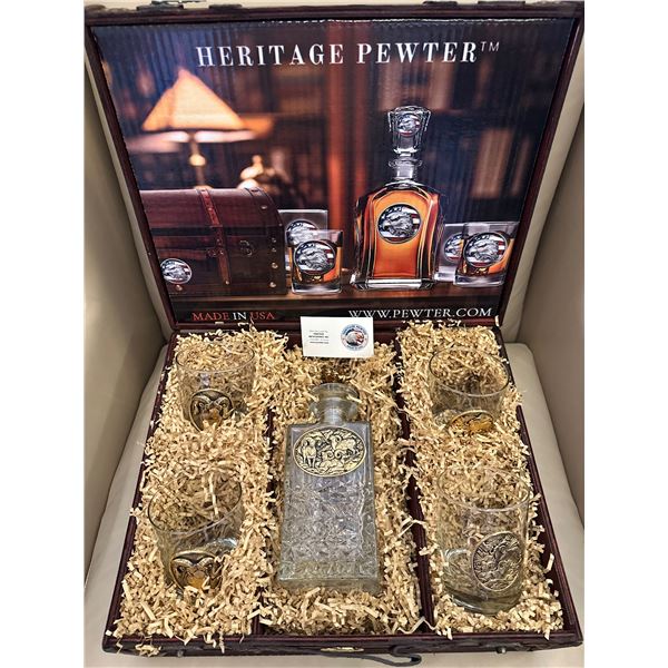 Heritage Pewter Gold Whiskey Set with Bighorn Sheep