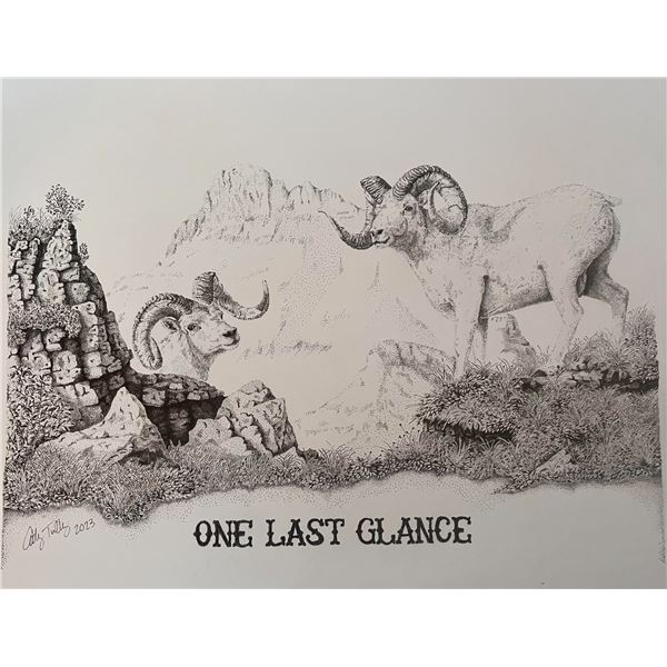 "One Last Glance" framed, stippled drawing by Cody Tully