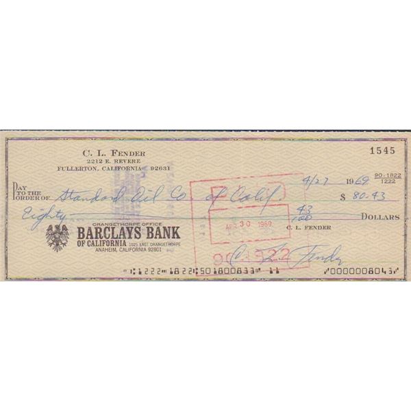 Fender Guitars founder signed check