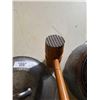 Image 7 : HEAVY HAMMERED PAN WITH LID AND VINTAGE WOODEN TENDERIZER