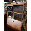 Image 3 : ANTIQUE SOLID OAK SECRETAIR DESK WITH LEADED GLASS WINDOWS