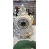 Image 2 : PORCELAIN MANTLE CLOCK, DENTON FLORAL AND ROSEVILLE BOWL - BOWL HAS REPAIRED HANDLE