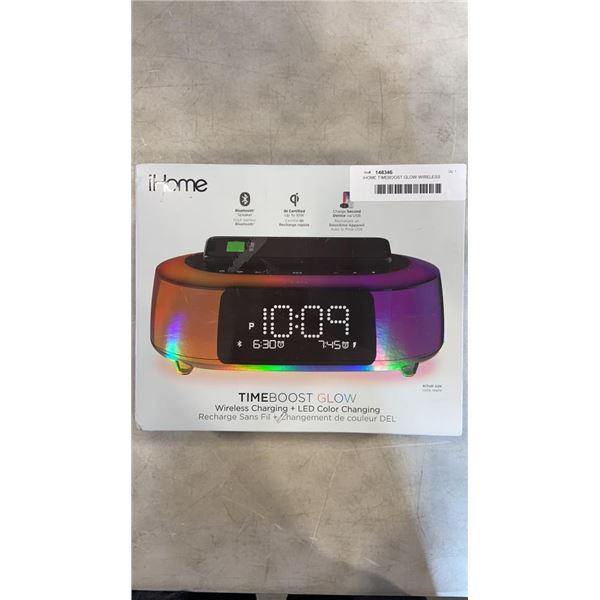 IHOME TIMEBOOST GLOW WIRELESS CHARGING AND LED COLOR CHANGING  ALARM CLOCK