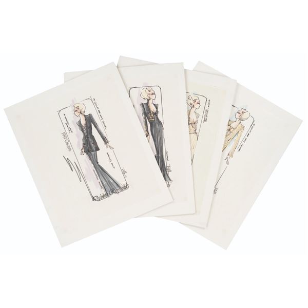 A Set of (4) Debbie Reynolds Oscars Costume Sketches.