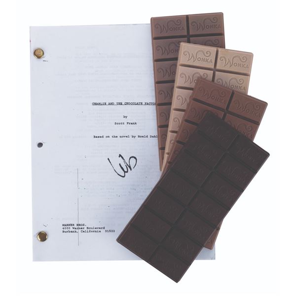 A Set of Prototype Wonka Bars and Charlie Script.