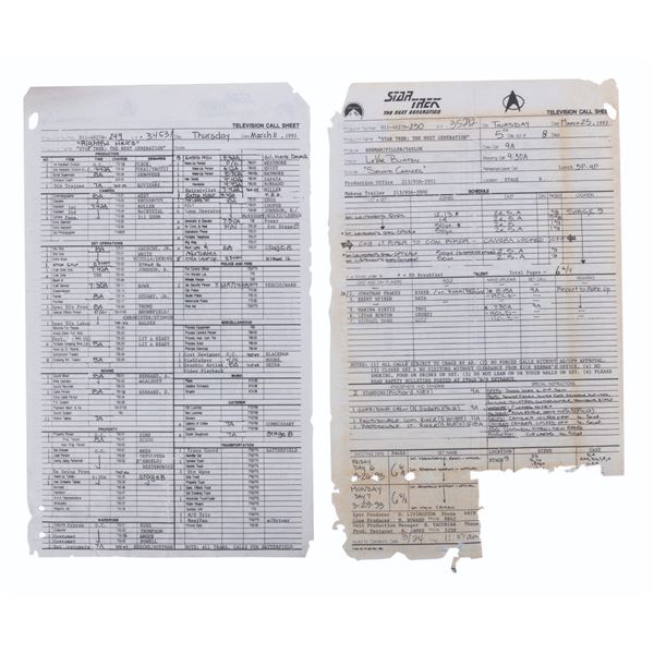 A Pair of Star Trek The Next Generation Call Sheets.