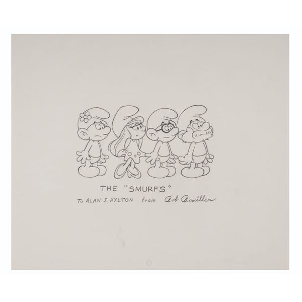 A Bob Bemiller Signed Drawing of The Smurfs.