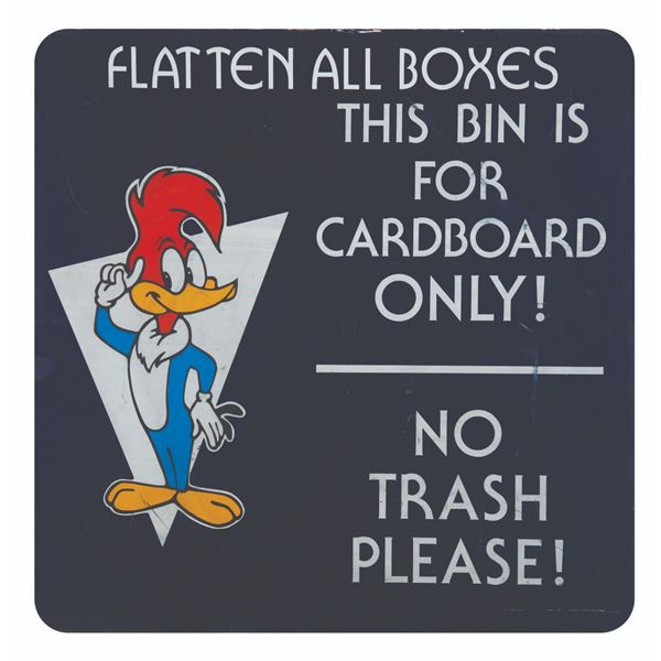 A Woody Woodpecker Universal Studios Recycling Sign.