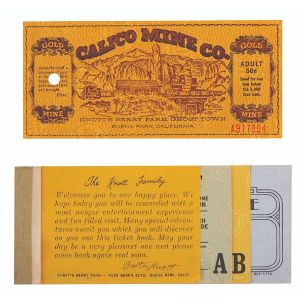 A Partial Knott's Ticket Book & Mine Ride Ticket.