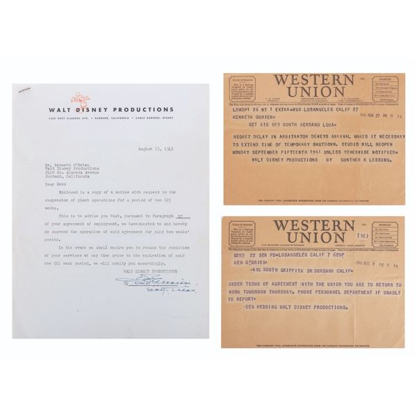 Walt Disney Studios Shutdown Telegrams & Letters.