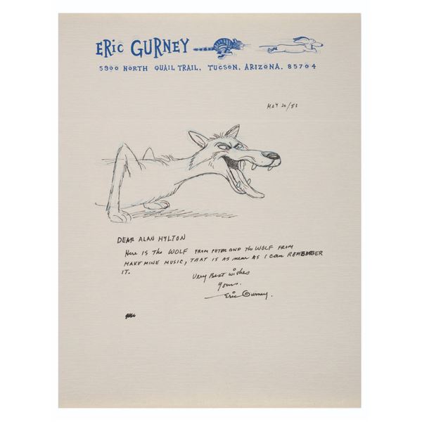 An Eric Gurney Signed Peter and the Wolf Drawing.