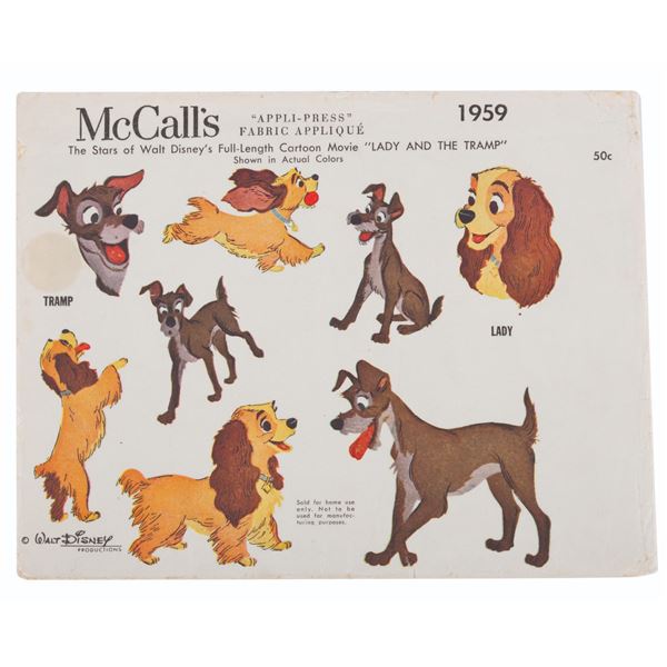 A Lady and The Tramp McCall's Fabric Applique Set.