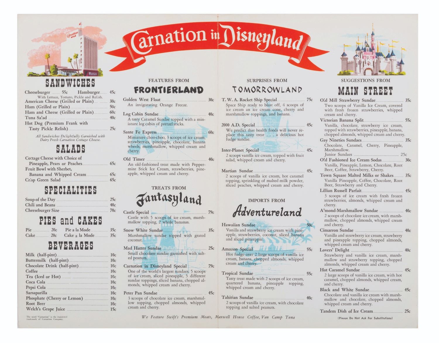 A Disneyland Carnation Cafe Menu.