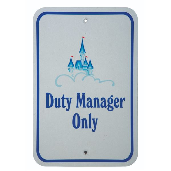 A Walt Disney World Duty Manager Parking Sign.