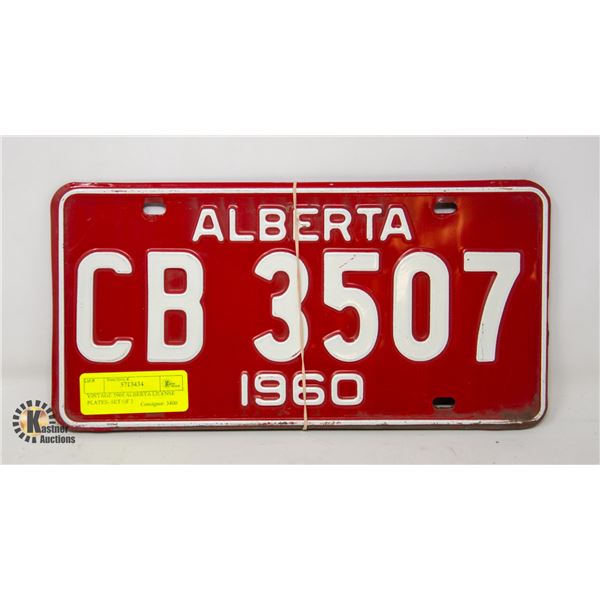 VINTAGE 1960 ALBERTA LICENSE PLATES- SET OF 2