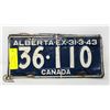 Image 1 : VINTAGE 1943 ALBERTA LICENSE PLATES- SET OF 2