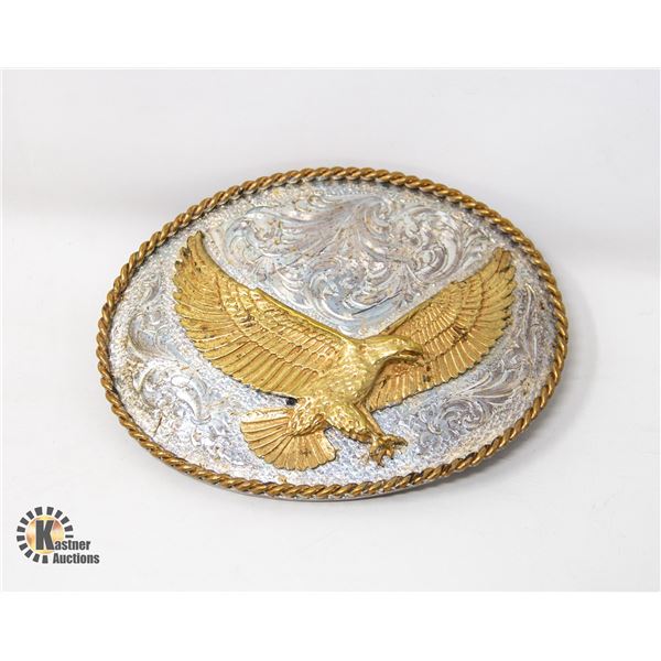 BELT BUCKLE- STERLING SILVER PLATE/GOLD EAGLE