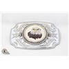 Image 1 : BELT BUCKLE- SILVER W/ STITCHED EAGLE HEAD INLAY