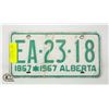 Image 1 : VINTAGE 1967 ALBERTA LICENSE PLATES- SET OF 2