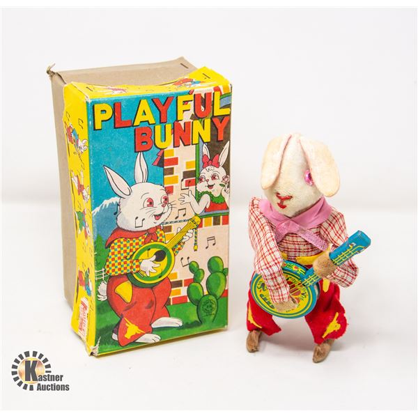 VINTAGE "PLAYFUL BUNNY" MECHANICAL TOY IN BOX