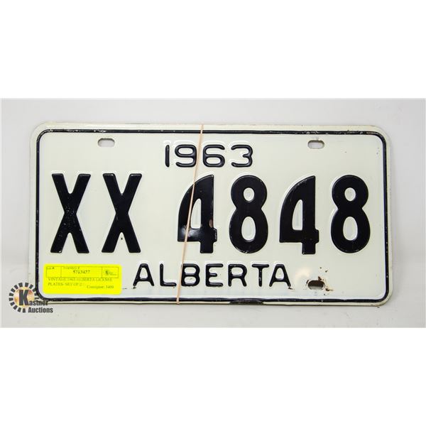 VINTAGE 1963 ALBERTA LICENSE PLATES- SET OF 2