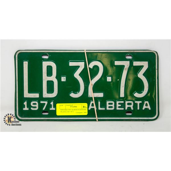 VINTAGE 1971 ALBERTA LICENSE PLATES- SET OF 2