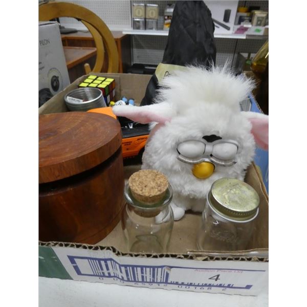 Furby, rubics cube, slinky, Jars, etc