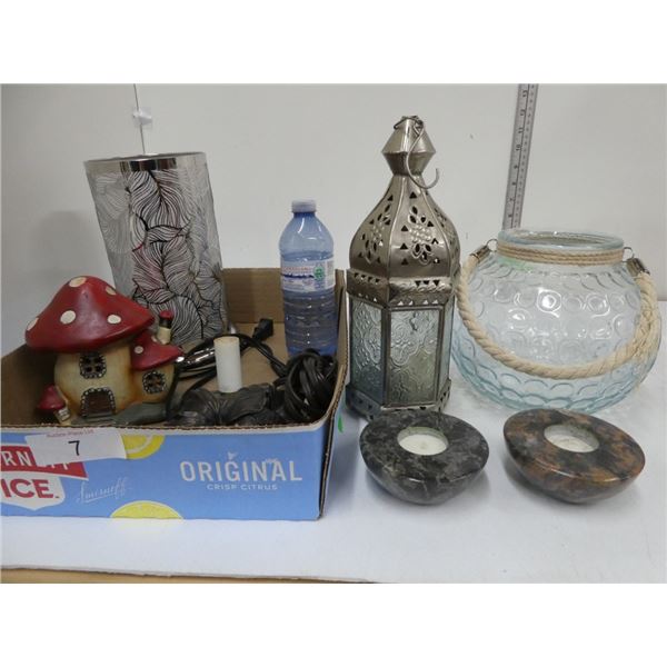 Lantern, candle holders, Mushroom light etc