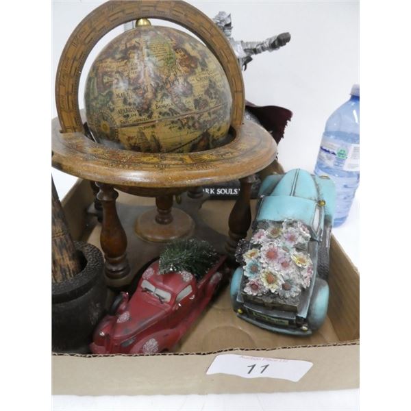 Globe on Stand, decorative cars, mortar and