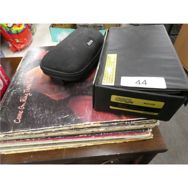 Vinyl records, microphone, & speaker