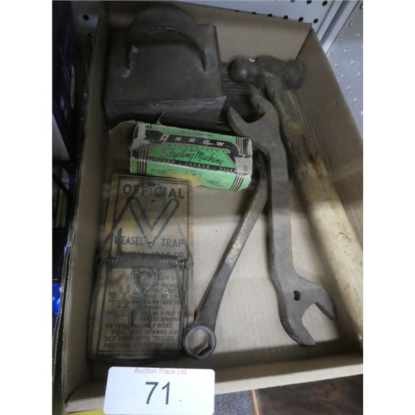 Weasel Trap, ball peen hammer, tools, etc
