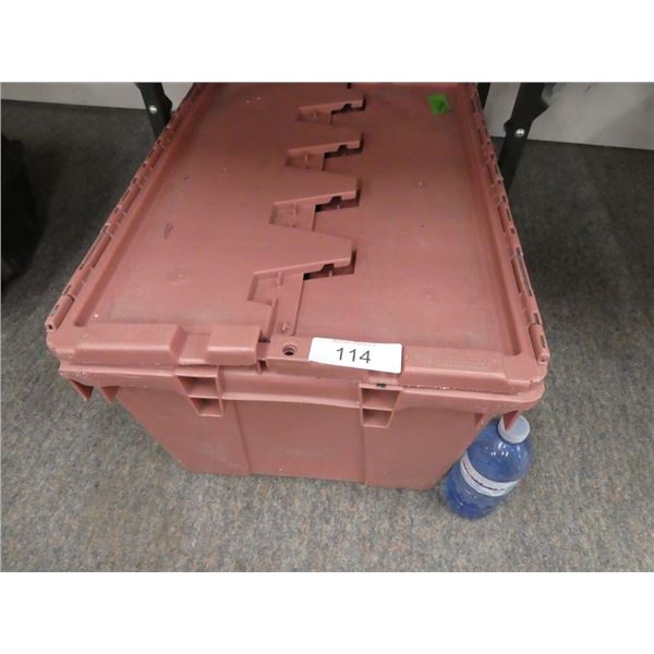 Plastic tub with assorted paint products, spray