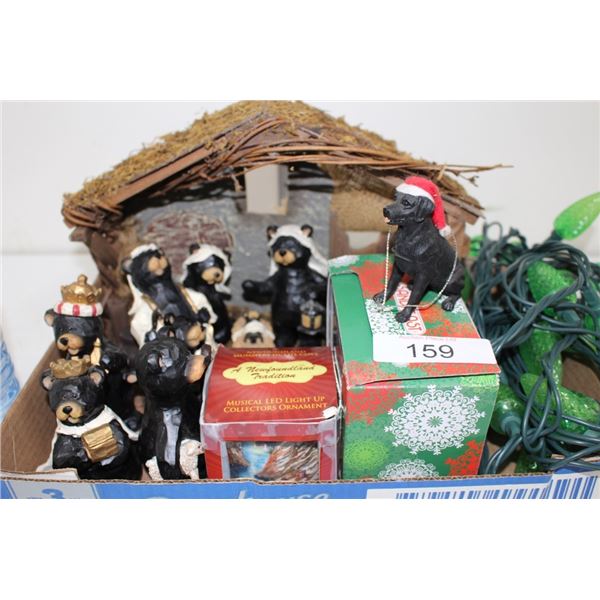 Christmas Bear Nativity Scene, lights, ornaments