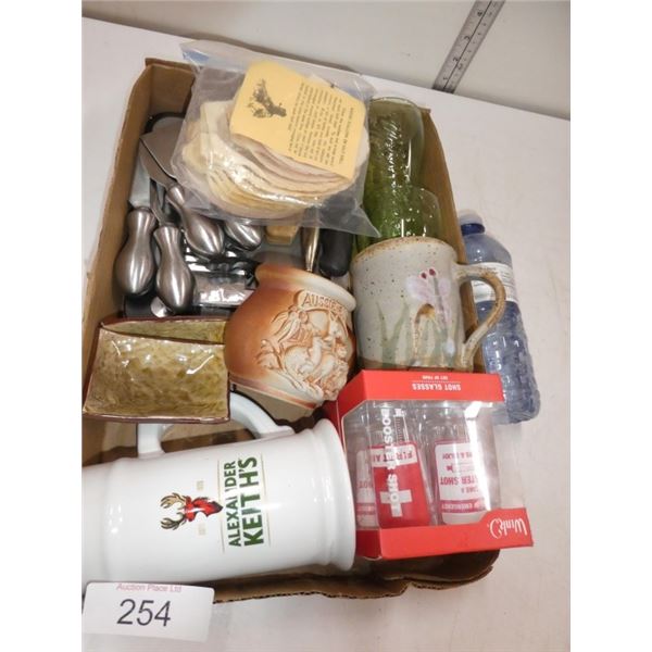 cups, glasses, ice cream scoop, wine opener,