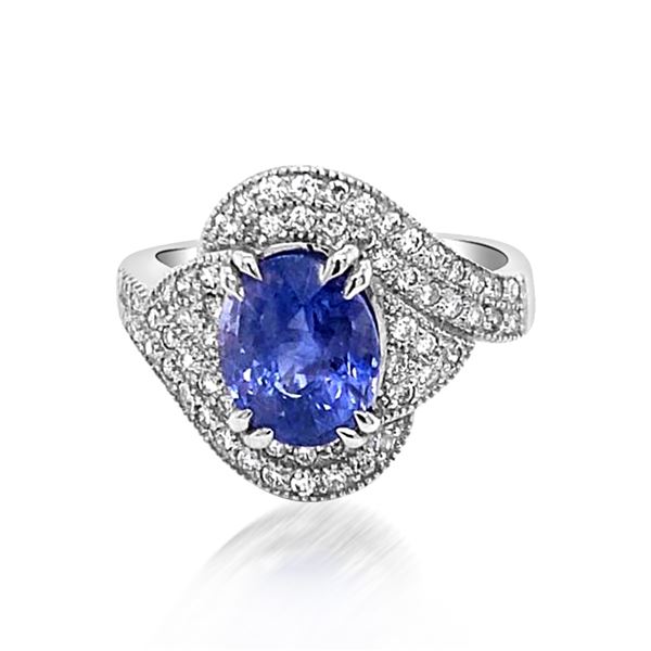 3.21ct Natural Ceylon Blue Sapphire 14K White Gold Ring