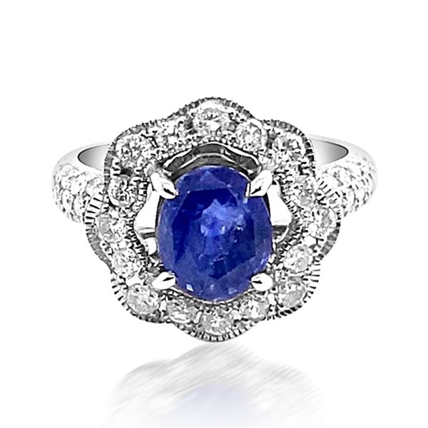 3.28ct Ceylon Blue Sapphire 14K White Gold Ring