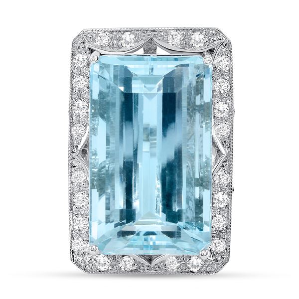 31.4ct Emerald Cut Aquamarine & Diamond Ring