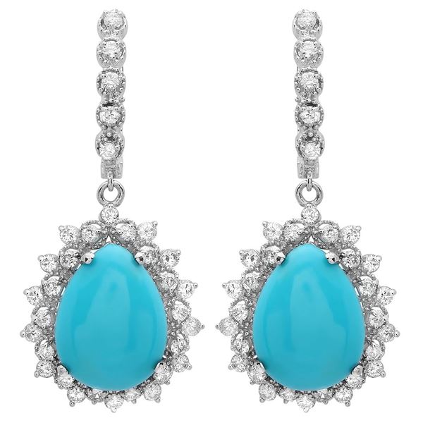 11.07ct Turquoise 14 K White Gold Earrings