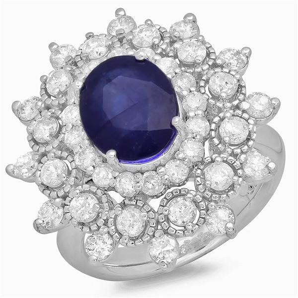 3.31ct Blue Sapphire 14 K White  Gold Ring