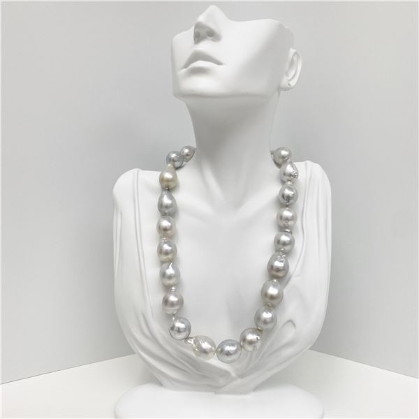 15-17mm South Sea White Drop/Baroque Pearl Necklace with Gold Clasp