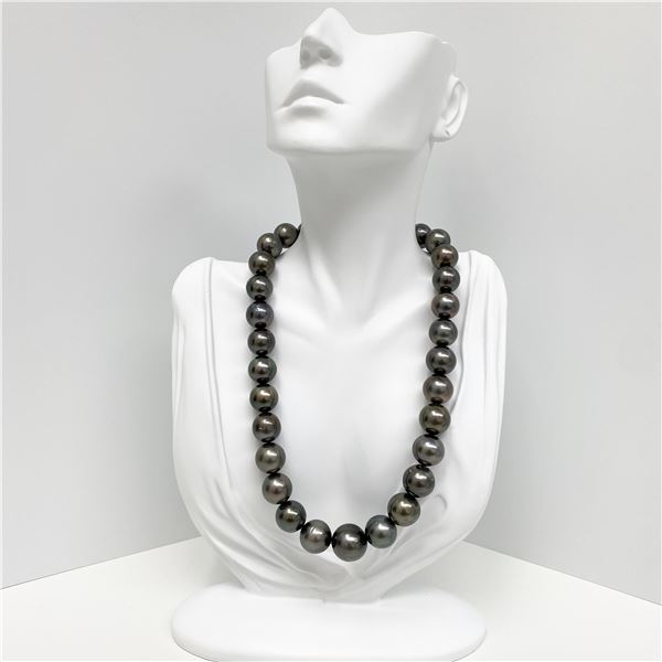 14-17mm Tahitian Dark Near-Round Pearl Necklace with Gold Clasp