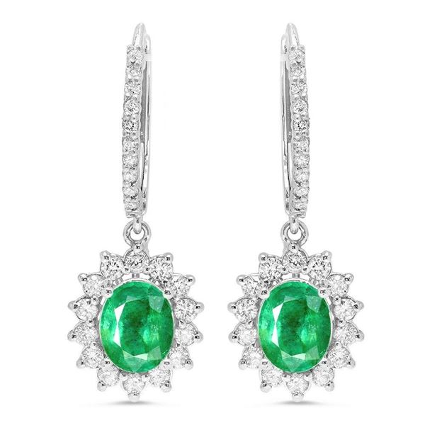 2.15ct Emerald 14 K White  Gold Earrings