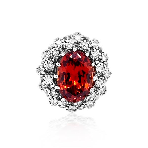 4.88CT NATURAL MALAYA GARNET 14K WHITE GOLD RING