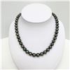 Image 2 : 8-10mm Tahitian Dark Multicolor Round Pearl Necklace with Gold Clasp