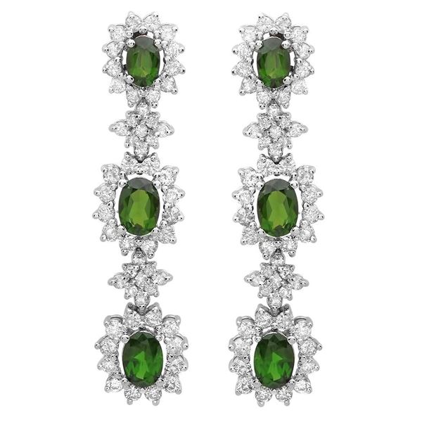 4.38ct Chrome diopside 14 K White  Gold Earrings